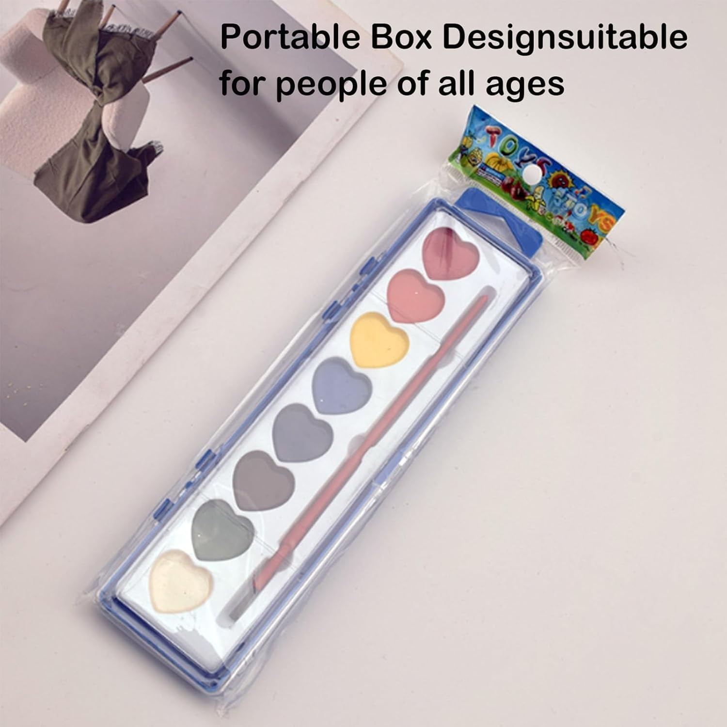 18 Pack Heart Watercolor Paint Set,8 Colors Washable Valentines Water Color Paint Set for Kids with Paintbrush,Watercolor Paint for Prizes Exchange Gifts,Valentine's Day Gifts,Party Favor,Classroom