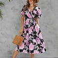 thumbnail image 5 of Midsumdr Summer Dresses for Women 2025 Fashion Casual Floral Printed Short Sleeve V-Neck Midi Dresses Elastic Waist Swing Loose Fit Plus Size Dresses with Belt, 5 of 7