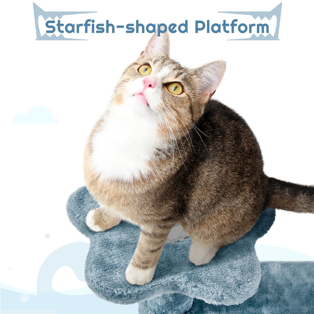 Alden Design 45.5″H Ocean-themed Cat Tree Multi-Level Cat Climbing Tree Cat Tower