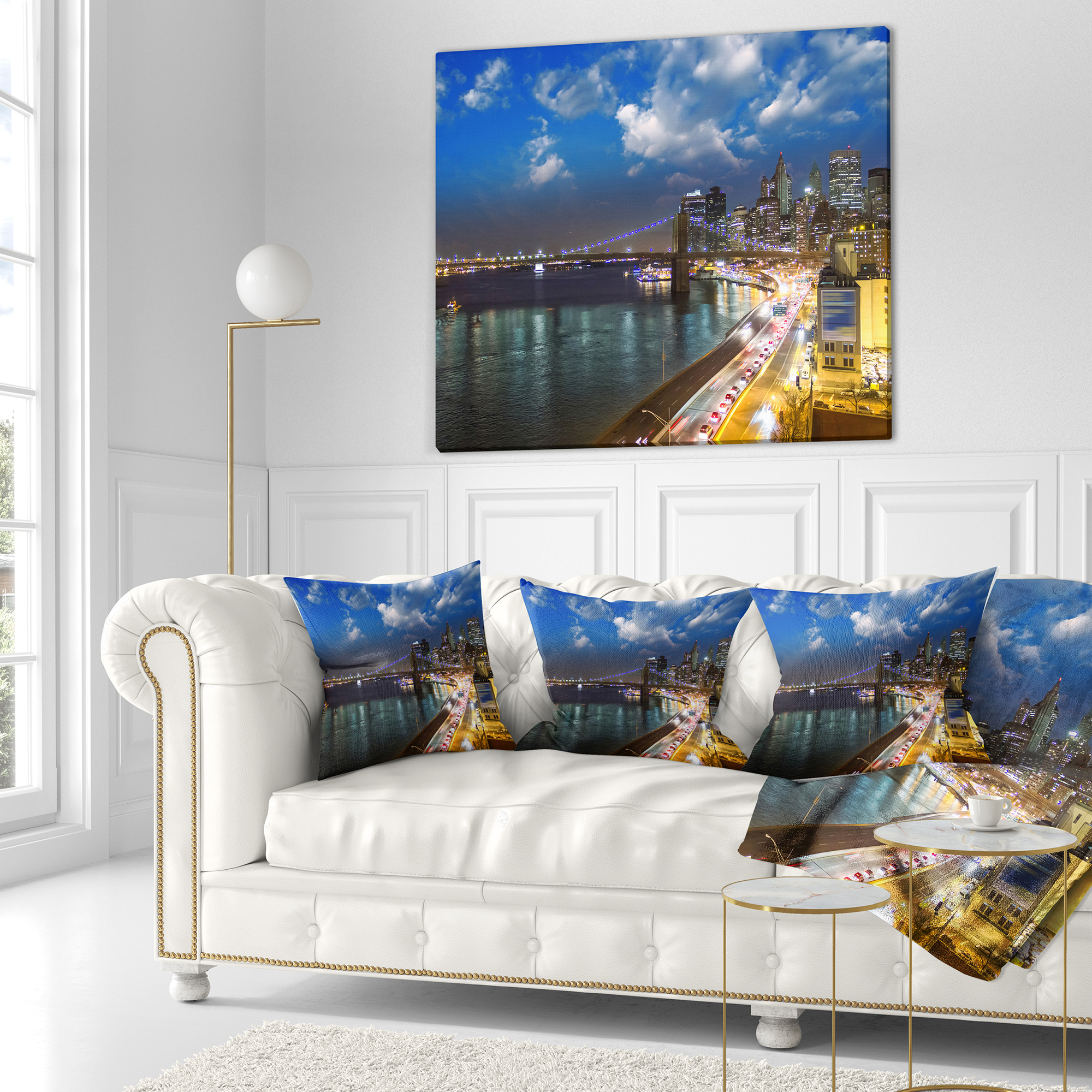 Designart New York City Wonderful Sunset View - Cityscape Photo Throw Pillow - 16x16