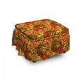 thumbnail image 1 of Autumn Ottoman Cover, Abstract Style Leaves Doodle, 2 Piece Slipcover Set with Ruffle Skirt for Square Round Cube Footstool Decorative Home Accent, Standard Size, Apricot and Coffee, by Ambesonne, 1 of 5