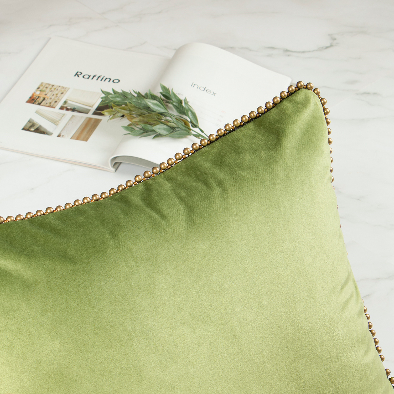 Phantoscope Particles Trimmed Soft Velvet Throw Pillow, 18" x 18", Green with Bronze Particles, 1 Pack
