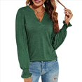 thumbnail image 1 of Tops Casuales de Larga con Cuello en V para Mujer, Camisetas Holgadas de y Otoño Verde Oscuro L, 1 of 8