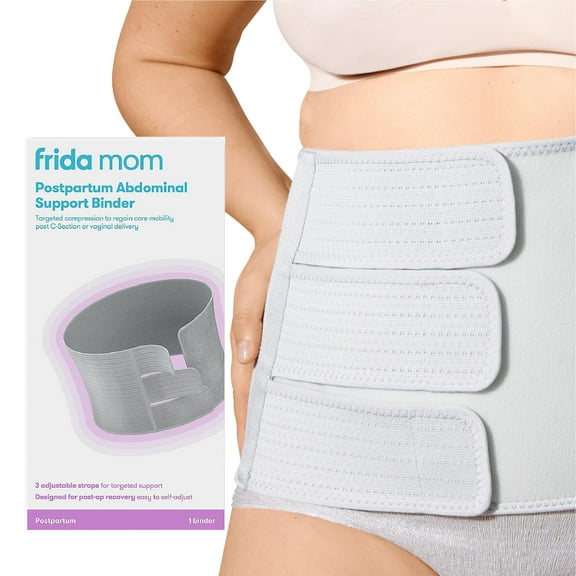 Frida Mom Postpartum Abdominal Binder, Pregnancy Support Belt with Adjustable Strap, Grey, after Maternity, One Size