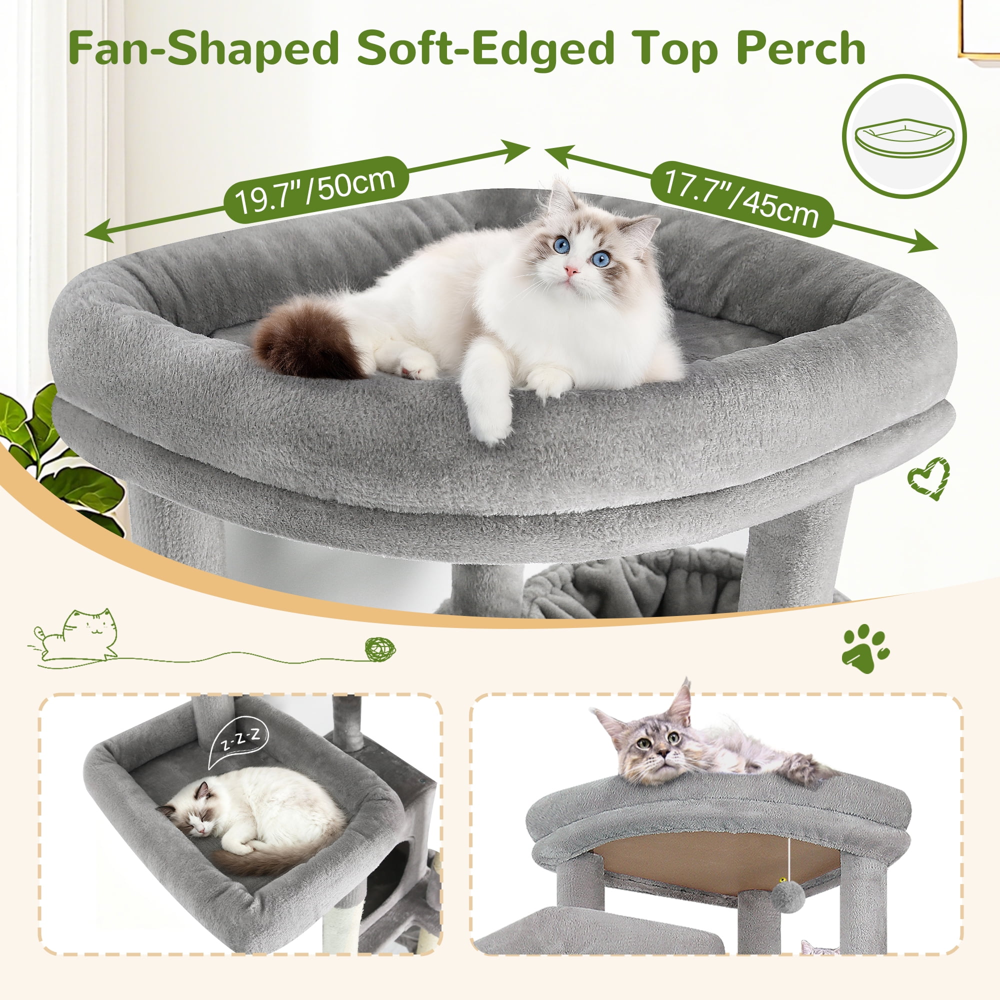 Globlazer 84" Multilevel Large Cat Tree Tower for Indoor Cats with 2 Condos, 3 Hanging Baskets & 8 Scratching Posts, Light Gray