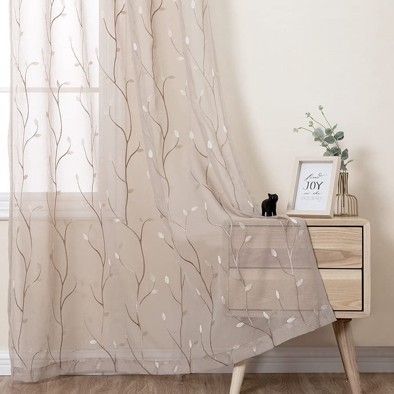 Curtainking Sheer Curtains Floral Embroidery 63 Inch Light