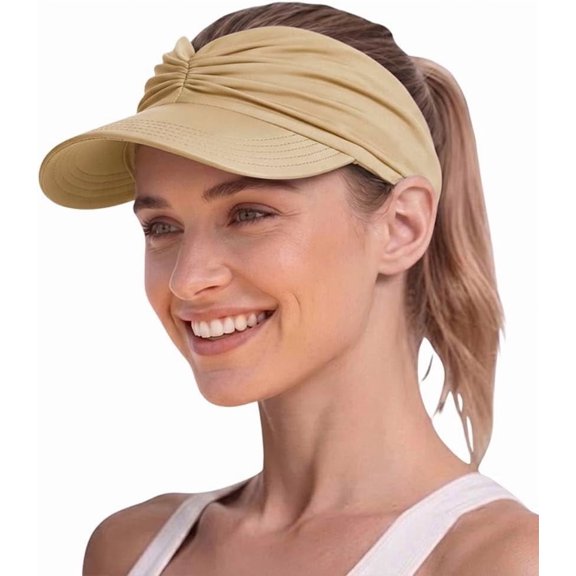 UPF 50 Wide Brim Sun Visor Hat for Women, Open Top Ponytail Friendly Design, Lightweight Foldable Summer UV Protection Travel Visor