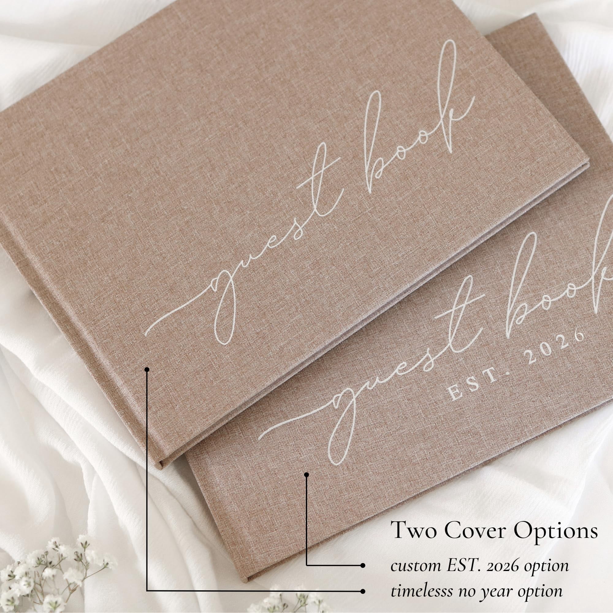 Wedding Guest Book With Personalized 2026 Year - Linen Photo Guestbook to Sign at Reception Party - Includes Clear Photo Corners Self Adhesive - 100 Pages Blank and Lined Thick Paper Guest Books