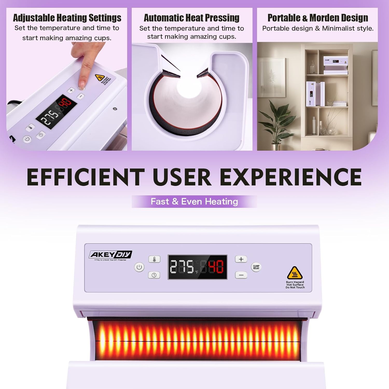 Adnoom Auto Tumbler Heat Press Machine, 30OZ Mug Heat Press Fast & Even, Automatic Sublimation Tumblers Press, Cup Transfer Machine for 11-30OZ Stainless Steel, Ceramic Purple