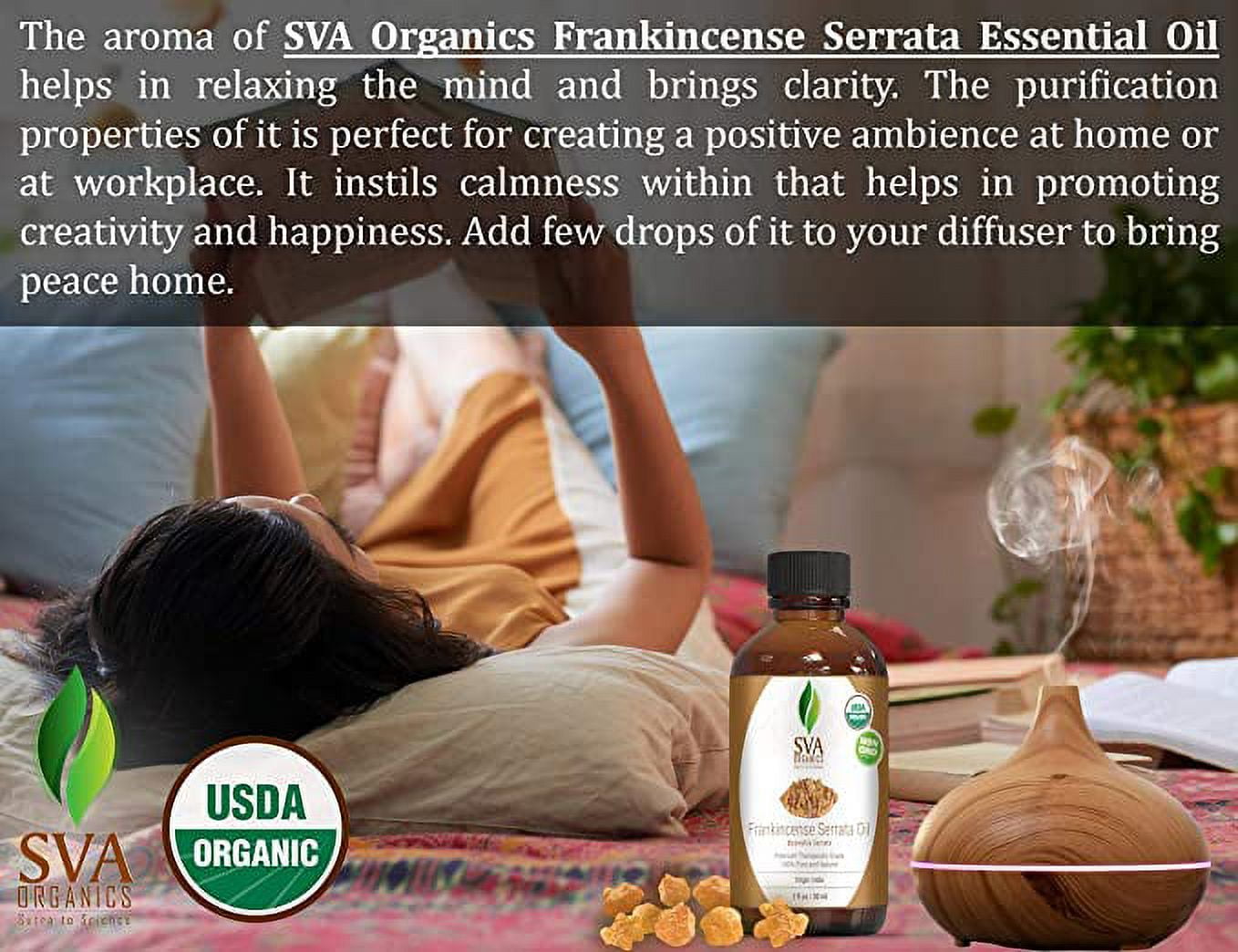 SVA Frankincense Essential Oil 1oz (30ml) Boswellia Serrata Premium  Essential Oil with Dropper for Diffuser, Aromatherapy, Hair Care and Skin  Massage