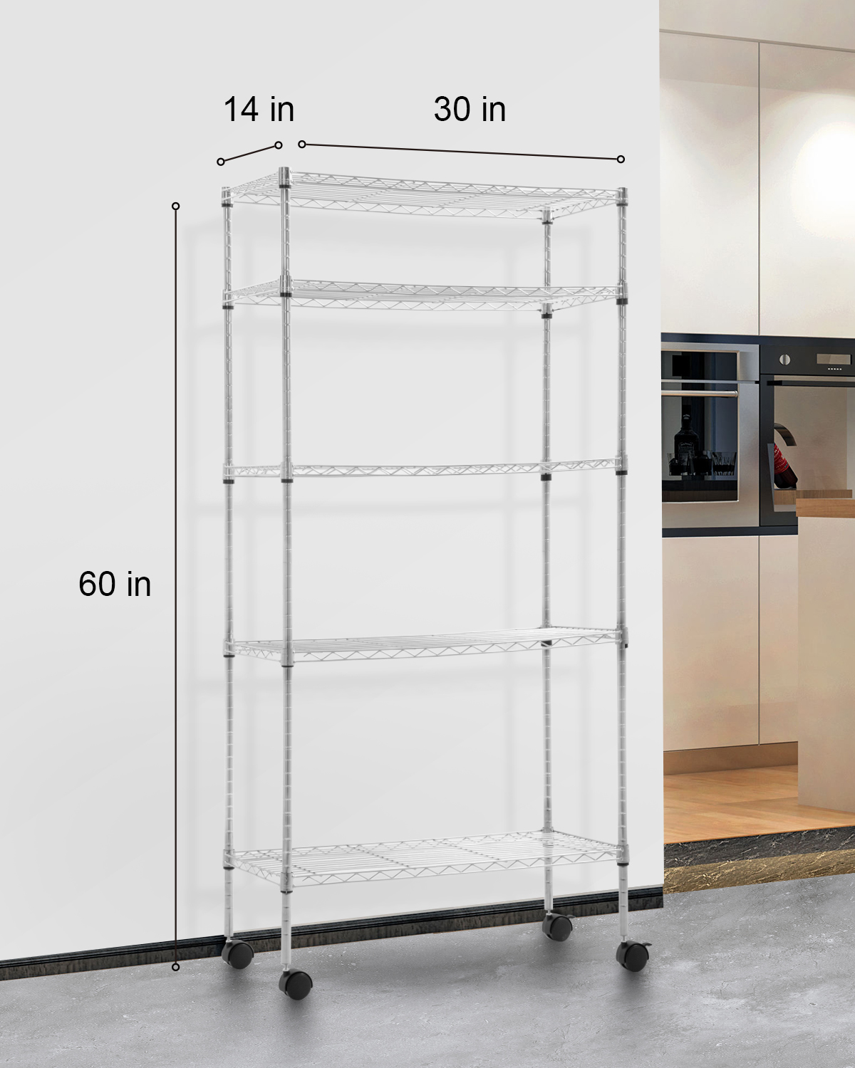 BestOffice 5-Tier Adjustable Wire Shelving Unit, Chrome photo 2