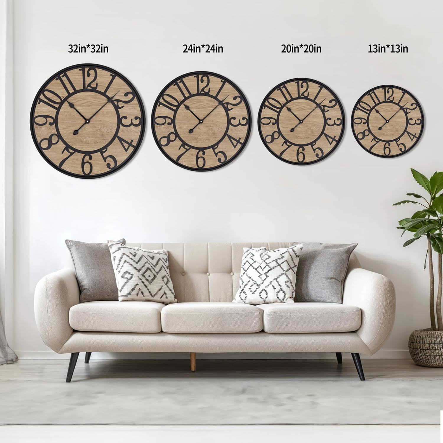 PrimeCook Shop Large Wall Clock for Living Room,Metal & Wood Silent Rustic Farmhouse Wall Clock with Arabic Numeral, Battery Operated Decorative for Bedroom Office Home Decor 20inch Black