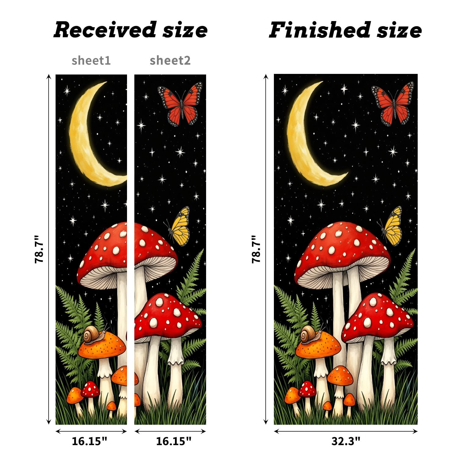Self Adhesive Vinyl Refrigerator Wrap Set Magical Forest Red Mushrooms Crescent Moon Butterflies Boho Door Mural Removable Fridge Sticker Peel and Stick&nbsp;Full Door Cover Decal Kitchen Bar Decor