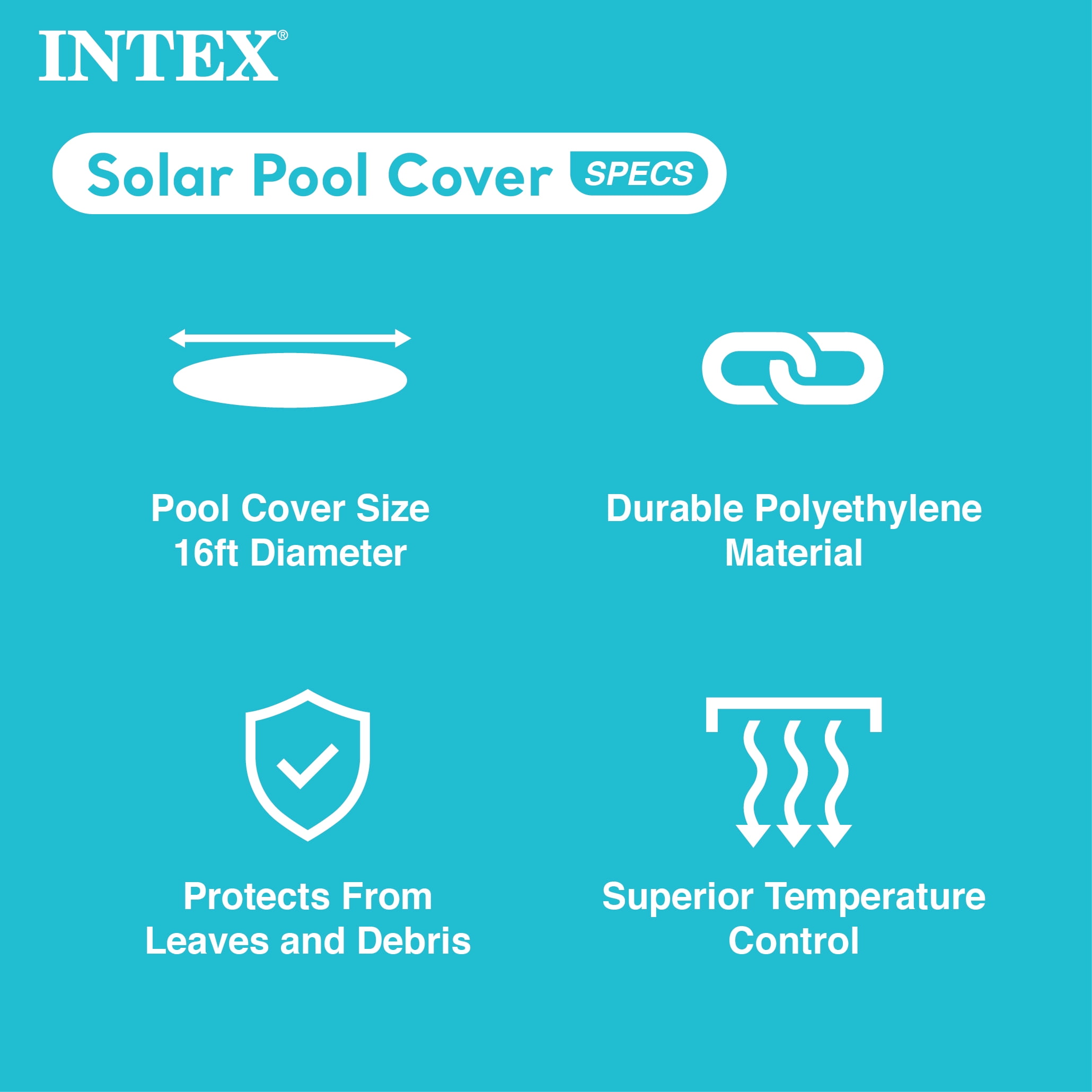 Intex: Solar Pool Cover - 16ft Round - Blue, Polyethylene, Insulates Water, Reduce Evaporation, Keep Debris Out, Above Ground Swimming Pool Accessory