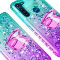 thumbnail image 4 of SOGA Phone Cover Compatible for Moto G8 Power Case Liquid Floating Quicksand Case with Diamond Ring Stand for Magnetic Car Mount and Lanyard - Purple on Teal, 4 of 5