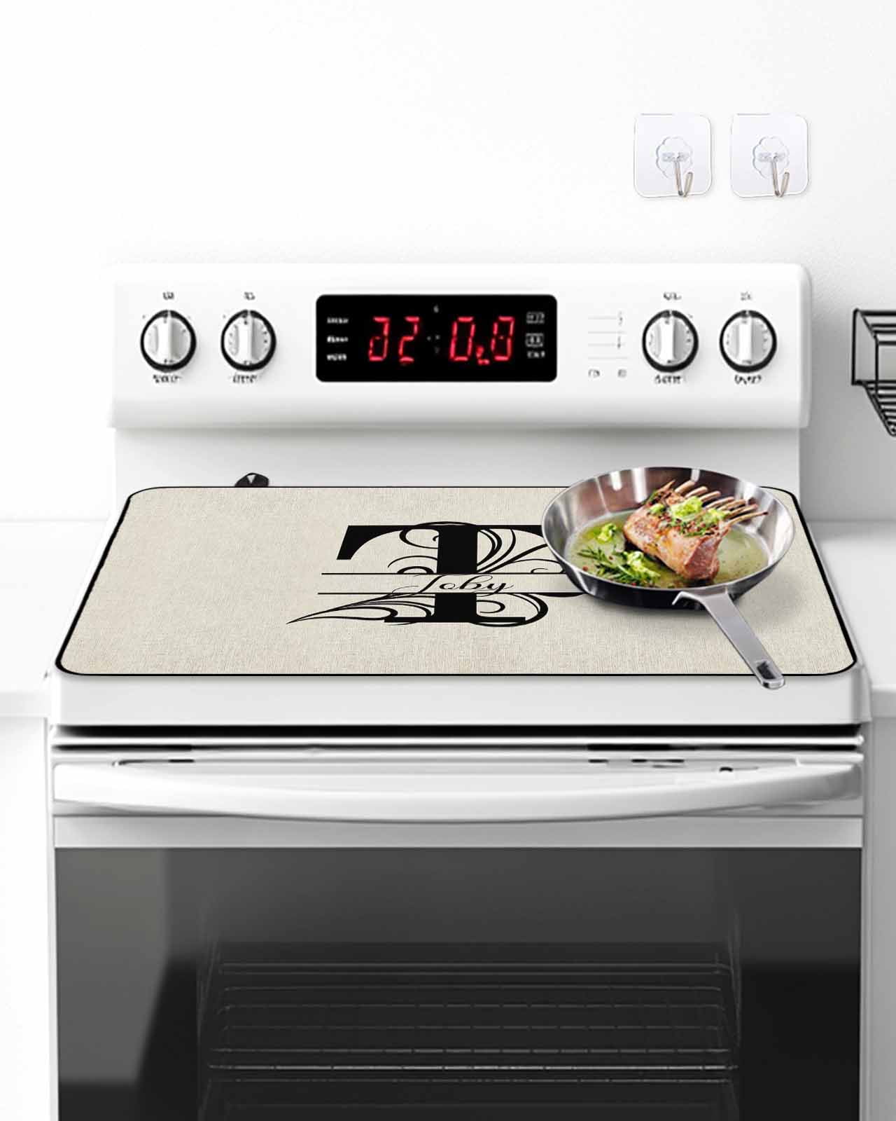 Stove Top Covers for Electric Stove, Letter T Glass Stovetop Cover Protector, Monogram Words Induction Cooktop Protector Oven Mat for Kitchen Countertop 24"x21"