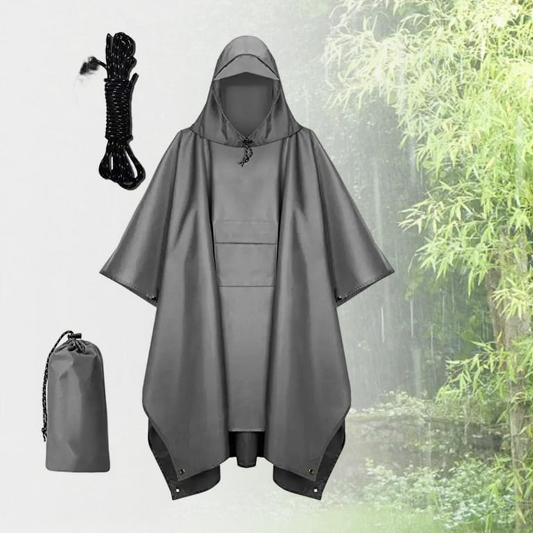 Hooded Rain Poncho Portable Reusable Pullover Rain Cape Jacket with Pocket Gray Hooded Rain Poncho Portable Reusable Pullover Rain Cape Jacket with Pocket Gray