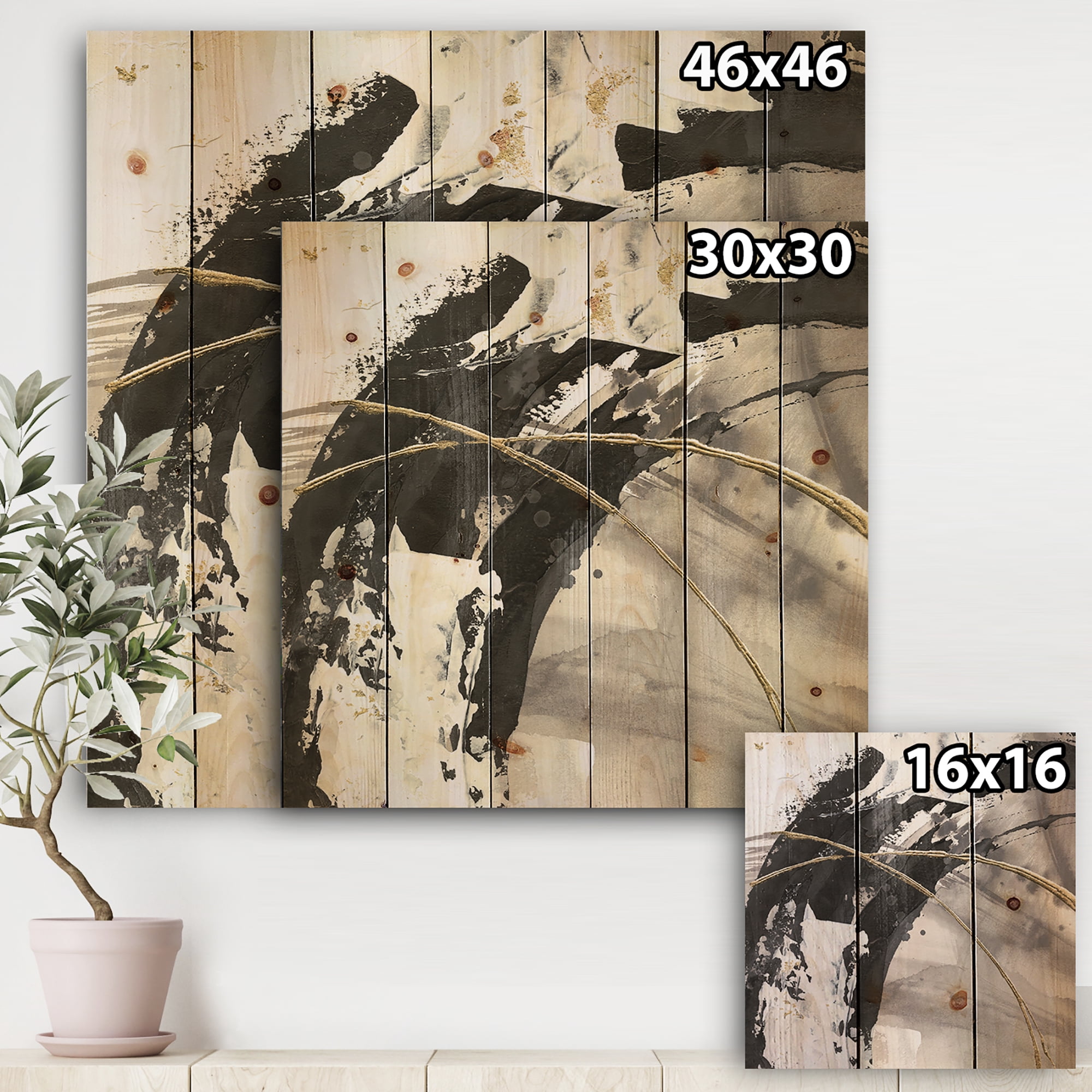 Designart 'Glam Fractal Arcs I' Transitional Print on Natural Pine Wood
