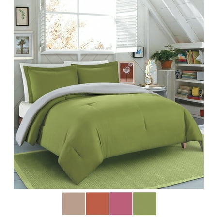 Solid Lime Green Comforter NC Home Fashions Solid Color Microfiber Reversible Comforter set, Greeneray/Silver Gray, Twin/Twin XL ()