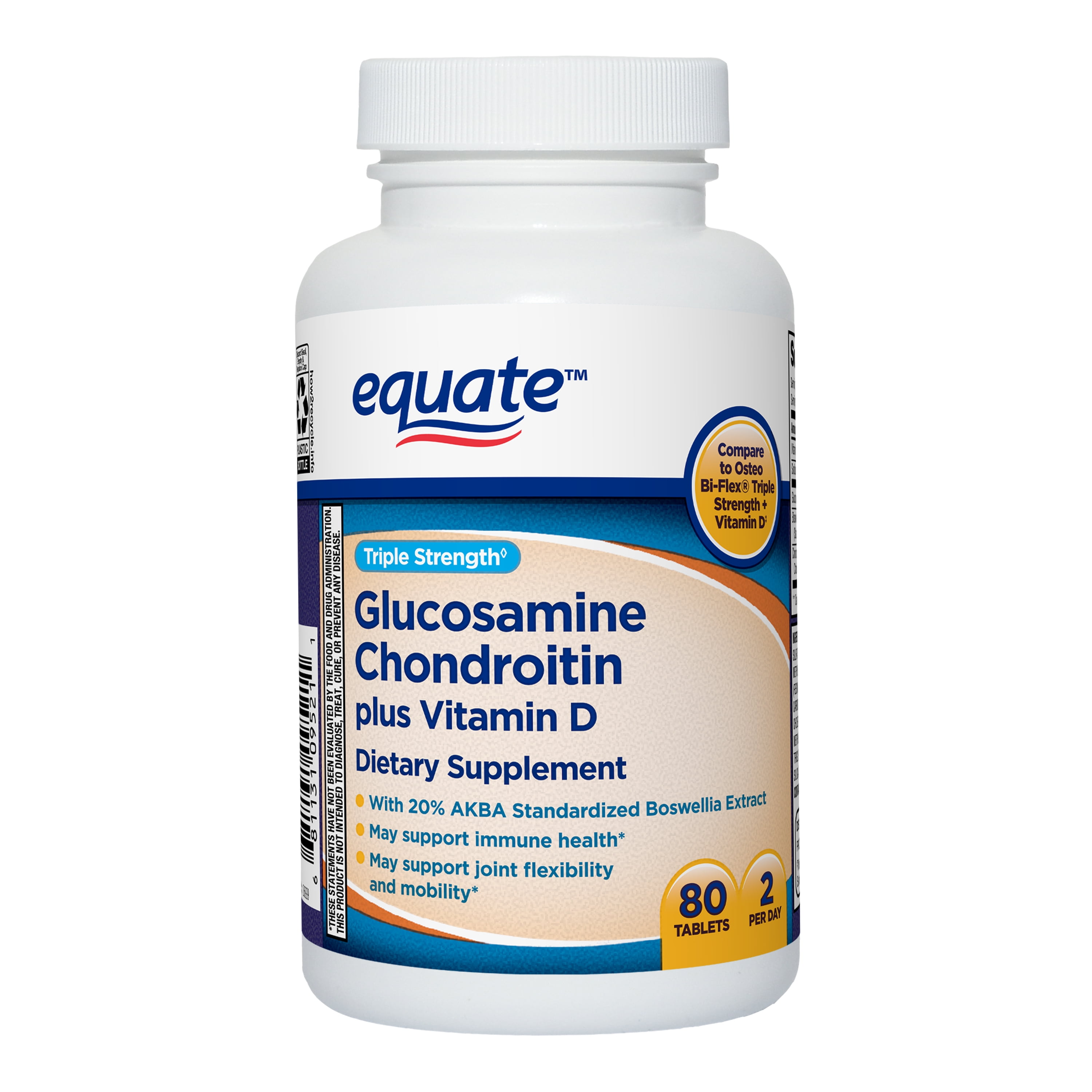 Equate Triple Strength Glucosamine Chondroitin Plus Vitamin D, Tablets, 80 Count