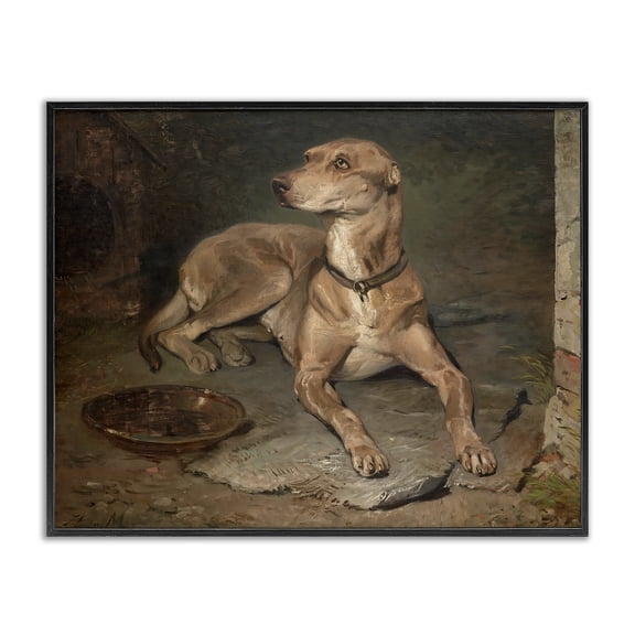 Stupell Industries Transitional Historical Dog & Bowl Black Framed Giclee Art, 14 x 11, by Lil' Rue