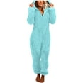 thumbnail image 1 of Pyjama Combinaison à Manches Longues pour Femmes avec Capuche, Doux et Chaud, Tenue d'Intérieur d'Hiver Confortable, Couleur Unie, 1 of 8