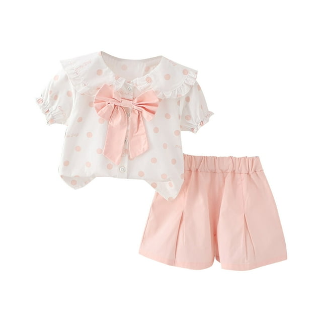 Zpanxa Ensembles Assortis pour Filles Été Couleur Unie Confortables Manches Courtes Col Rond Blouses Ensembles 4-5 Ans