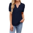 thumbnail image 1 of V Cuello Manga Corta Tops para las Mujeres Primavera Verano Moda Color Sólido Camiseta, Imitación Algodón, 1 of 3