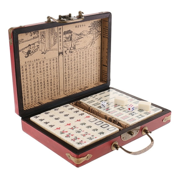 Chinese Mahjong Collectible Majiang Set with Retro , 3x2.2x1.5cm Tile