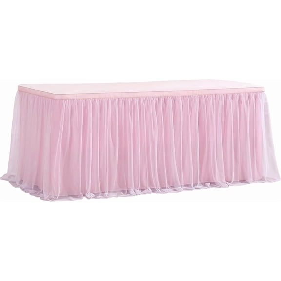 ABCISI Tulle Desk Skirts, Chiffon Tablecloth for Rectangle Tables or Round Tables, Ruffle Table Skirts for Wedding Birthday Party Banquet Restaurant Baby Shower Decoration (Pink, 6FT)