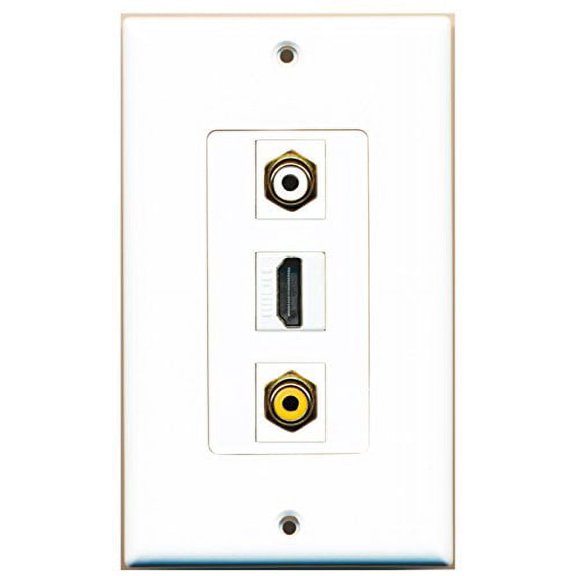 RiteAV - 1 Port HDMI 1 RCA White 1 RCA Yellow Wall Plate Decorative