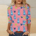 thumbnail image 2 of Jinhomg Fashion Easter Shirts for Women Cute Bunny Rabbit Graphic Holiday Blouses Casual 3/4 Sleeve Crew Neck Tunic Tops Easter Day Celebration T-Shirts Holiday Hot Pink XL, 2 of 6