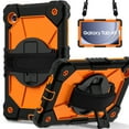 thumbnail image 4 of ELEHOLD Rugged Hybrid Case For Samsung Galaxy Tab A9, with Built-in Kickstand 360° Rotating Handstrap Crossbody Shoulder Strap Shockproof Heavy Duty Case, Black+Orange, 4 of 9