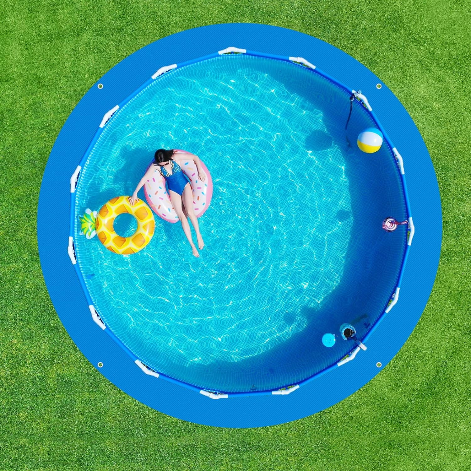 RFGUB16 x 16 Ft Swimming Pool Ground Cloth Round Swimming Pool Tarpaulin Tarp for Above Ground Swimming Pools Heavy Duty Pool Ground Mat Protector Pad Prevents Punctures