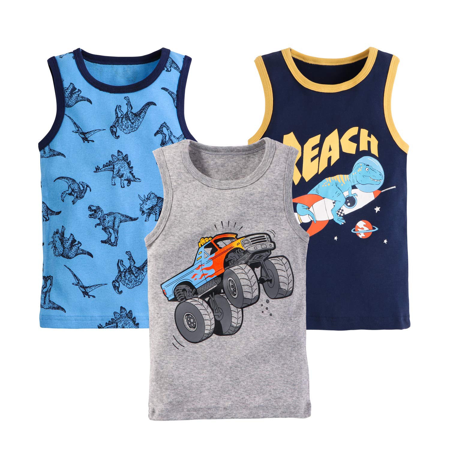 AQEACARMON Baby Boys' Tank Tops 3 Pack Tanks Set (Rocket + car
