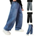 thumbnail image 4 of CPNG Boy's Thermal Fleece Lined Jeans Teen Boys Elastic Waist Straight Leg Button Front Zipper Denim Pants(Light Blue,7-8 Years), 4 of 4