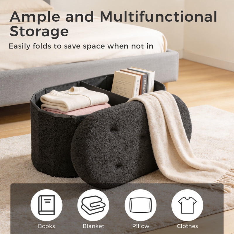 Gianna 43 Inch Ottoman with Storage, Folding Foot Rest for Living Room & Bedroom, Versatile Home Bench, Black
