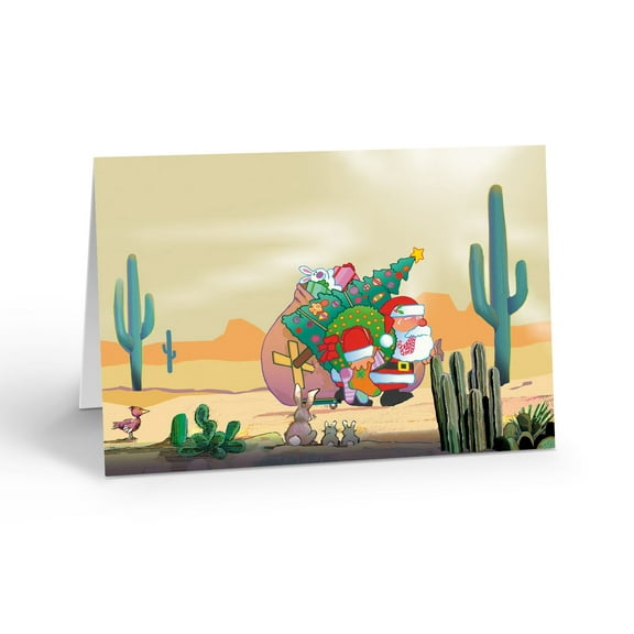 Stonehouse Collection Desert Christmas Cards, Funny Western Holiday Greeting Cards with Sonoran Desert Scene, Hot Santa, USA Made