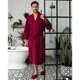 thumbnail image 5 of Lotus Linen Lightweight Waffle Robe for Men - Lightweight Cotton Blend Spa Bathrobe, Wine Red 3XL, 5 of 7