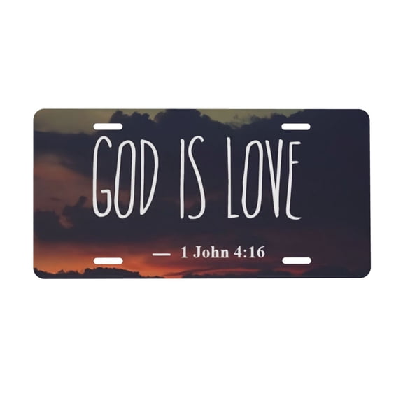 God Is Love John 4:16 License Plate, Car Front License Plates With 4 Holes, Metal Car Plate,Aluminum Novelty License Plate, 6 * 12 Inches