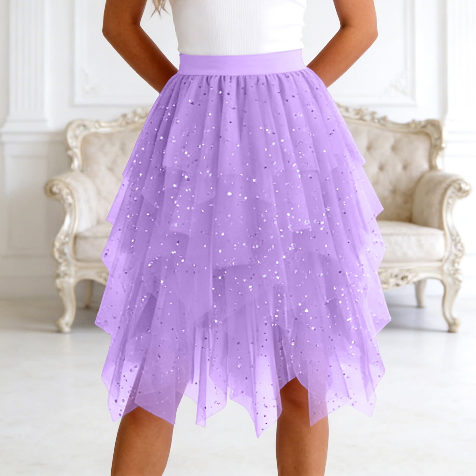 Rotm Tulle Skirt Skirts for Women Tulle Mesh Elastic Waist Pleated