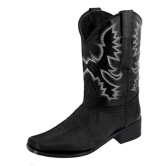 Stylish Women's Mid-Calf Boots Leather -On Round Toe Low-Heeled Western Cowboy Shoes for Fashionable Comfort