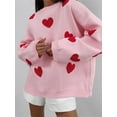 thumbnail image 3 of Musuos Women's Autumn Winter Knit Sweater Casual Long Sleeve Crewneck Heart Embroidery Loose Knitwear, 3 of 9