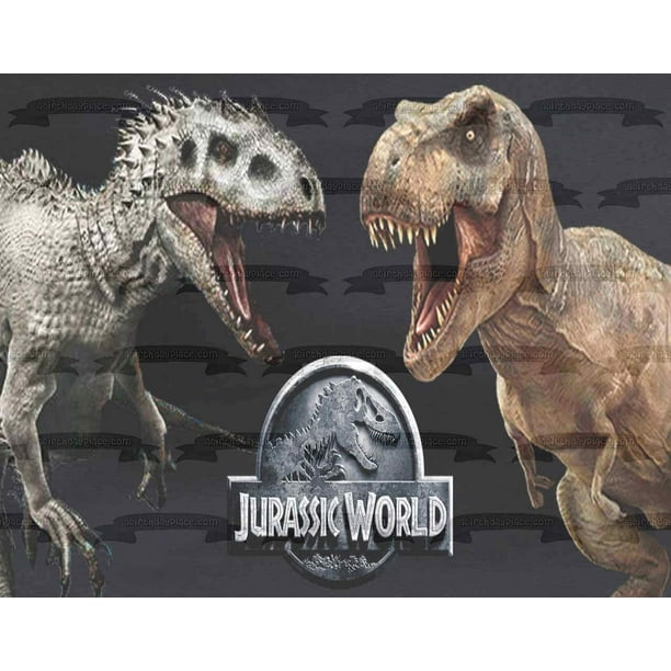 Jurassic World Logo Indominus Rex Vs Tyrannosaurus Rex Edible Cake Topper Image Abpid Walmart Com Walmart Com