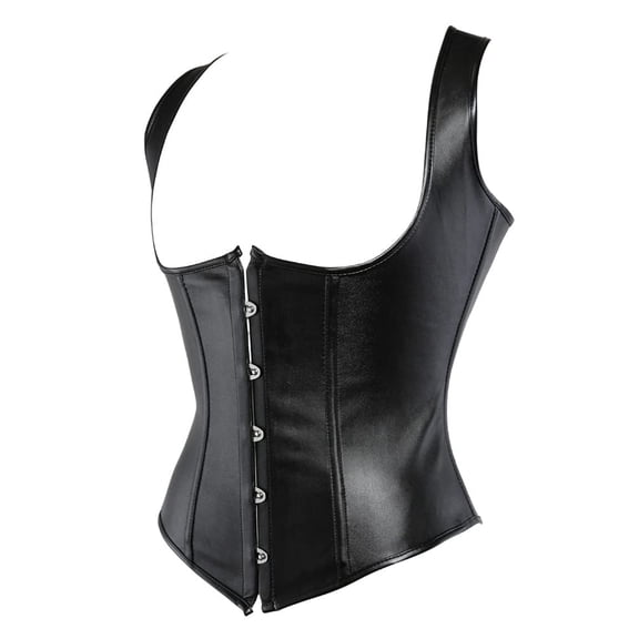 Women's Steampunk Faux Leather Underbust Corset Top Black 7XL