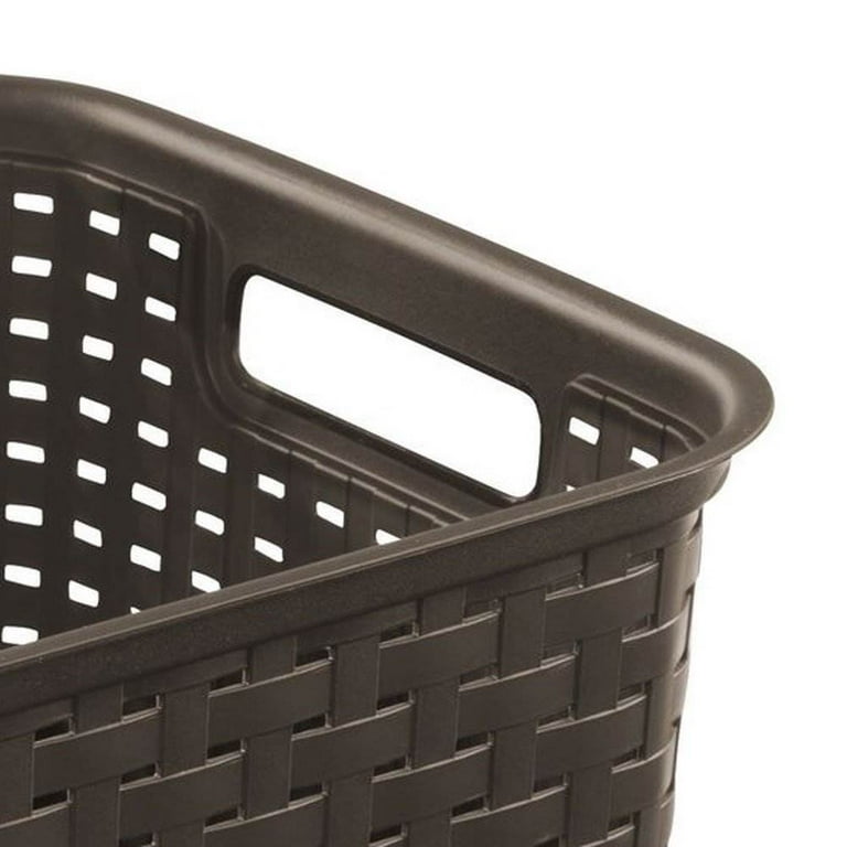 Sterilite 1273 Tall Weave Basket Storage Bin Wicker Look Plastic, Espresso  Brown 842372150040
