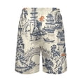 thumbnail image 3 of Men's Pajama Shorts Bottoms with Pockets Soft Lightweight Lounge Sleep Wear Garden with Pagoda and Bridge, 3 of 6