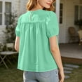 thumbnail image 5 of Peplum Tops for Women Summer Puff Short Sleeve Crewneck Pleated Dressy Casual Flowy Blouse Cute Vacation Outfits, 5 of 7