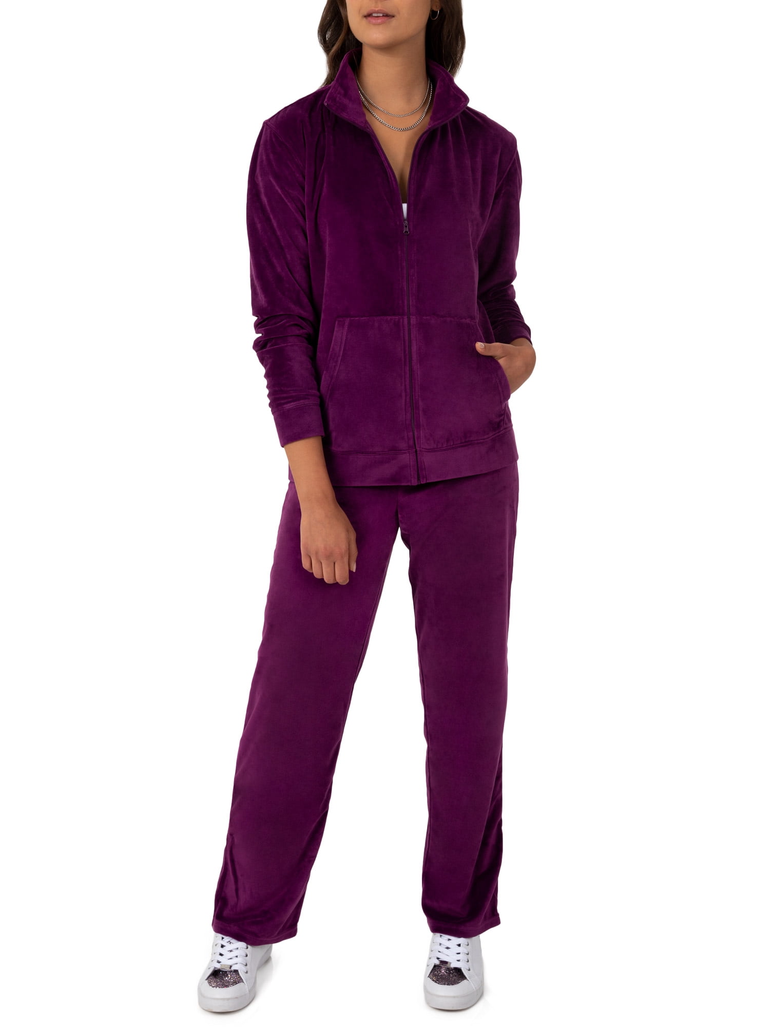 Athletic Works Women's Soft Velour Jacket and Pant Tracksuit, Size S-XXL