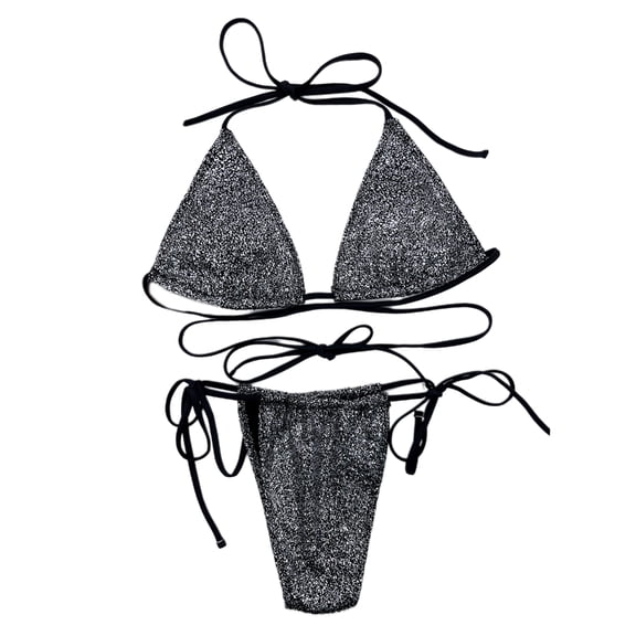 ZPAQI Womens Glitter Triangle Bikini Sets Tie Side Triangle Bathing Suit Swimsuits